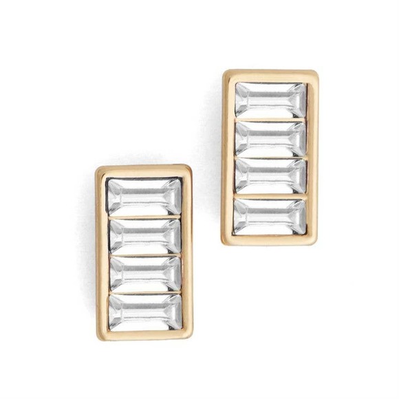 Clear Crystal Rectangle Stud Earrings - Picture 1 of 2